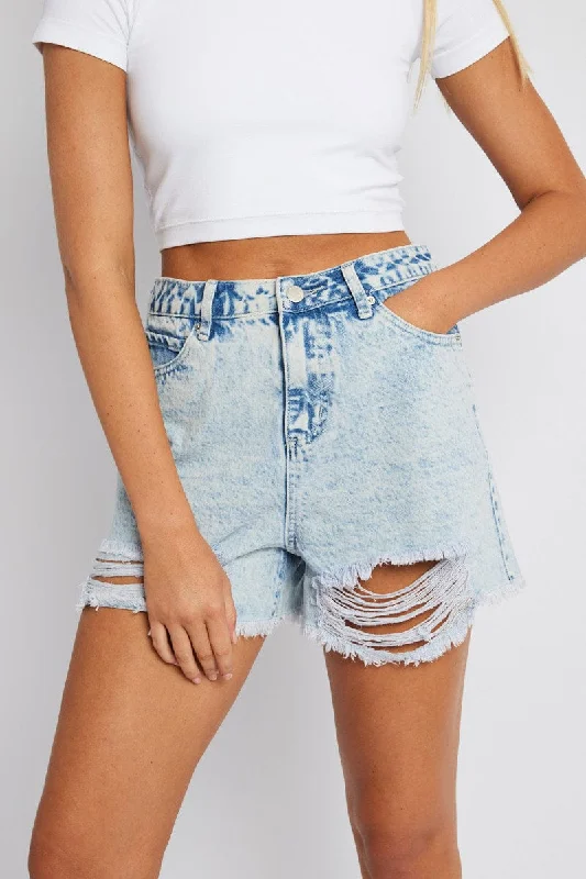 Denim High Rise Denim Short Ripped