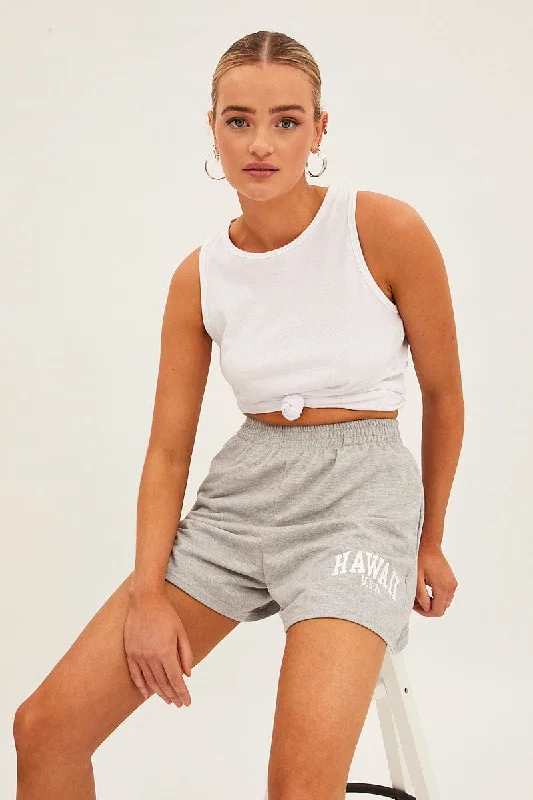 Grey Elastic Waist Biker Track Shorts