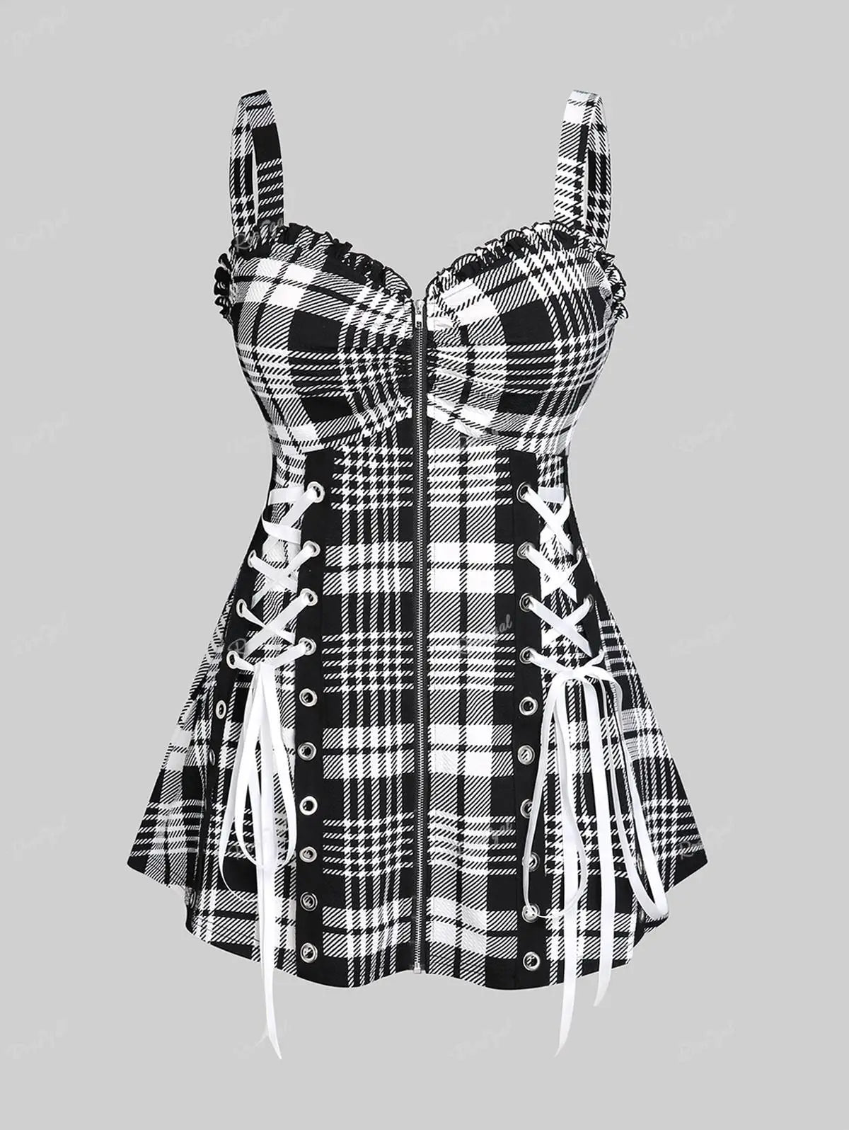 Women's  Plaid Ruffles Fashion Designer Lace Up Singlets (Plus Size)