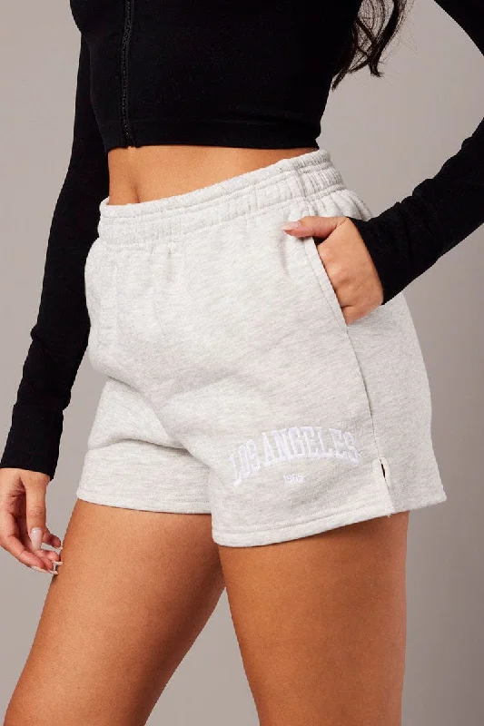 Grey Track Shorts High Rise