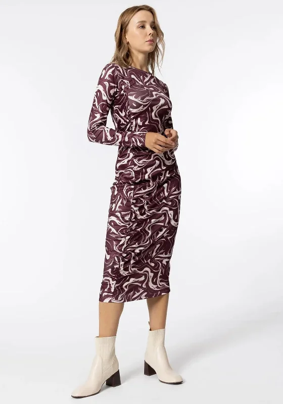 Tiffosi Chive Swirl Print Midi Dress, Wine