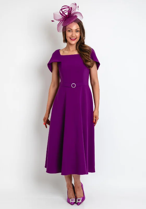 Claudia C Catalina Short Cape Sleeve A-Line Dress, Violet