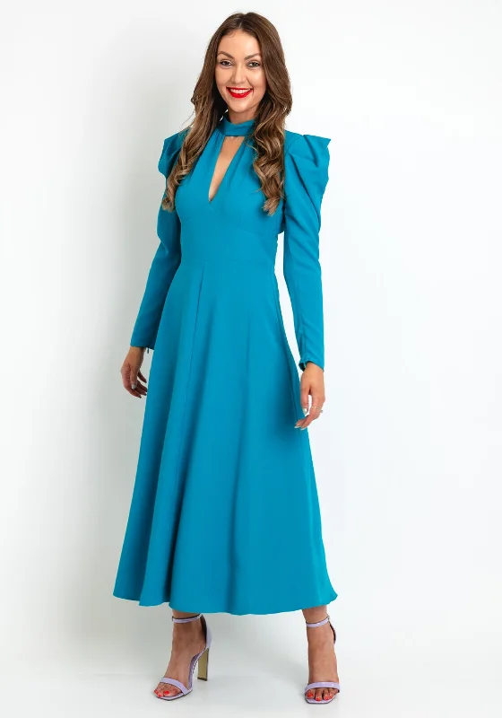 Exquise Keyhole Midi Dress, Petrol Blue