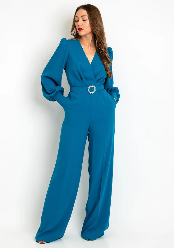 Exquise Wide Leg Jumpsuit, Petrol Blue