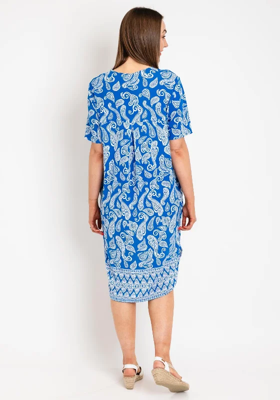 Freequent Floi Paisley Print V Neck Dress, Nebulas Blue