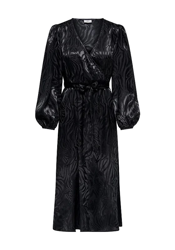 JDY Diffi Print Satin Wrap Maxi Dress, Black