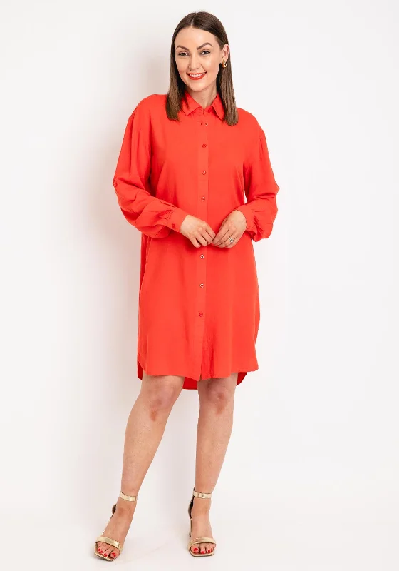 Kaffe Milla Linen Blend Shirt Dress, Cayenne