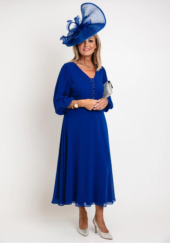 Lizabella Pleated Chiffon Sleeve Midi Dress, Royal Blue