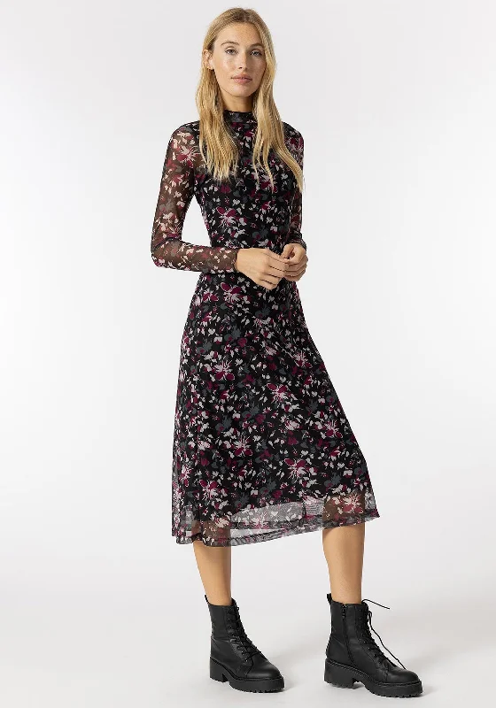 Tiffosi Nile Floral Mesh Midi Dress, Black Multi