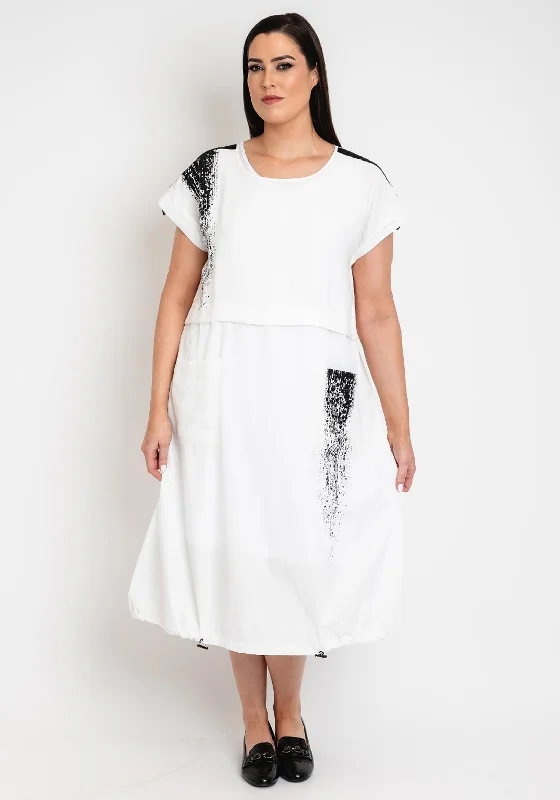 Ora Curve Placement Print Drawstring Hem Midi Dress, White