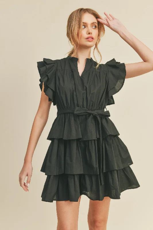 Black Ruffle Tiered Mini Dress