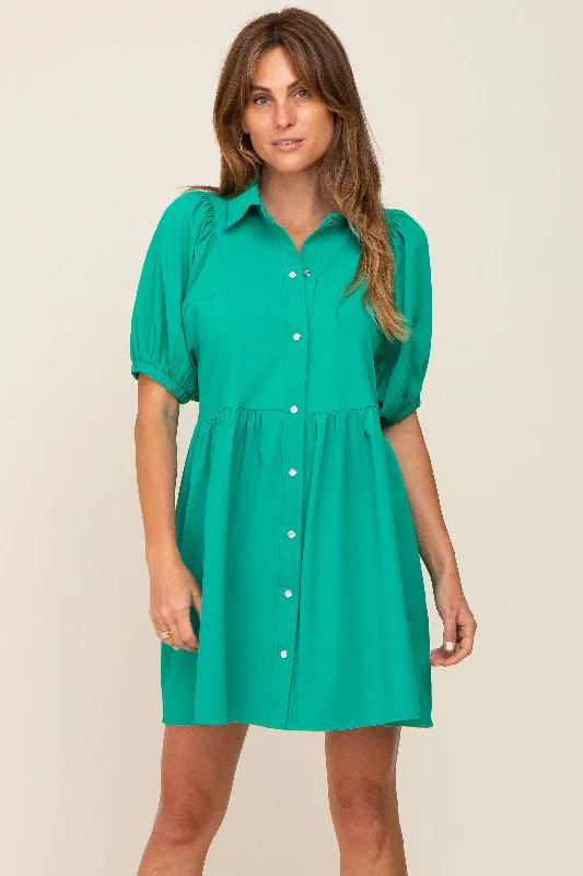 Green Button Down Mini Dress