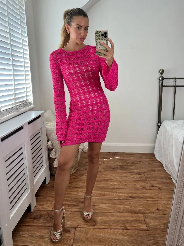 Ocean Long Sleeve Lace Back Mini dress / Pink