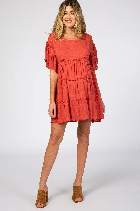 Rust Tiered Maternity Mini Dress