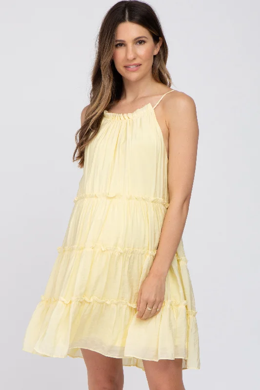 Yellow Tiered Ruffle Accent Maternity Mini Dress