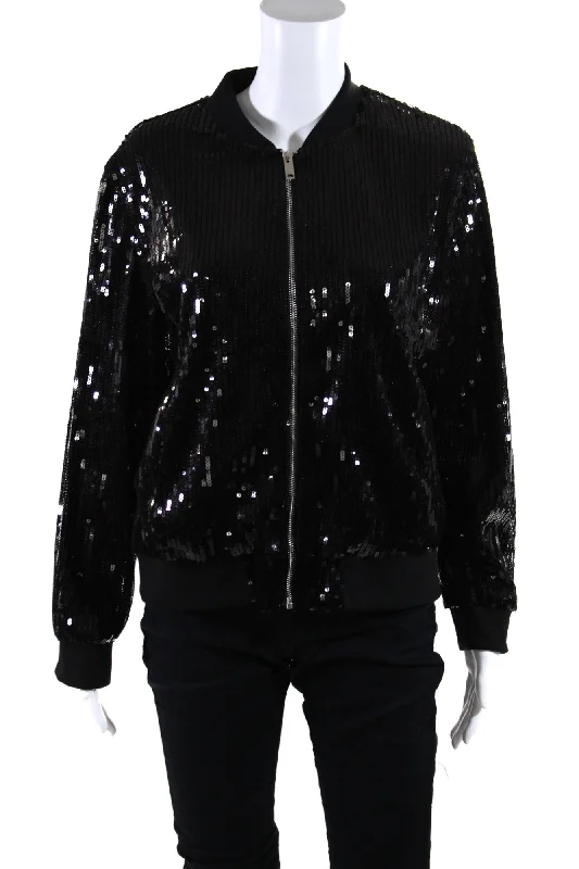 Apricot Womens Sequin Full Zip Bomber Jacket Black