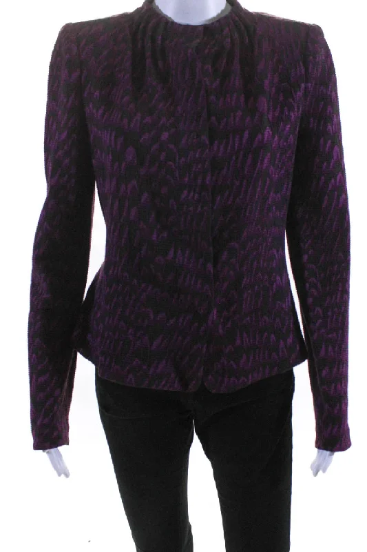 Armani Collezioni Womens Purple Printed Crew Neck Long Sleeve Jacket