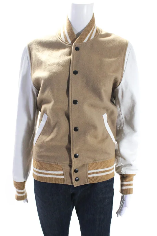 John Elliott Women's Long Sleeves Button Up Pockets Bomber Jacket Beige