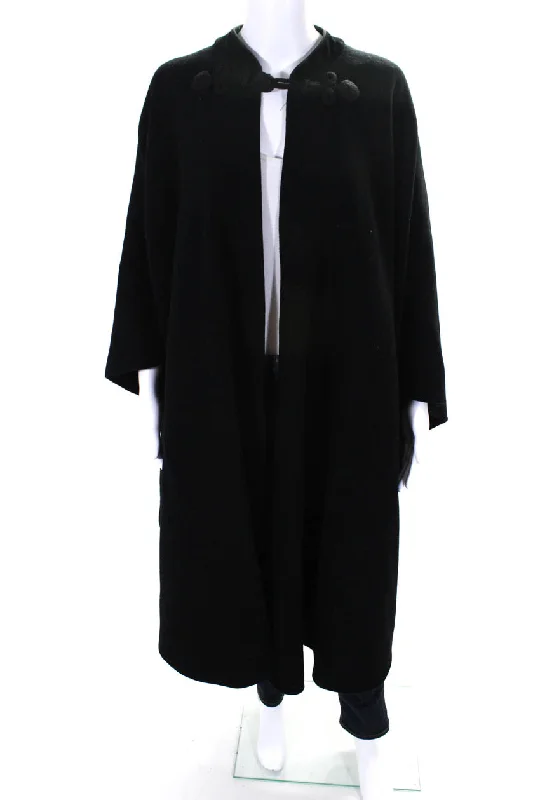 Oscar de la Renta  Womens High Neck Toggle Closure Longline Cape Black