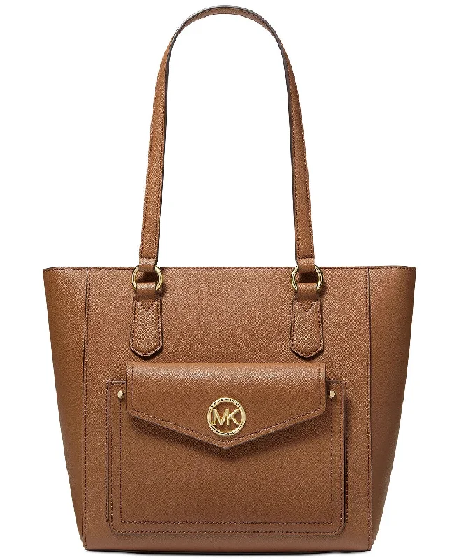 Michael Kors Joe Jet Set Medium Top Zip Brown Luggage Leather Tote Bag