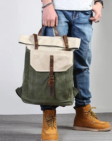 Casual Waxed Canvas Green Men's Travel School Backpack Laptop Backpack For Men