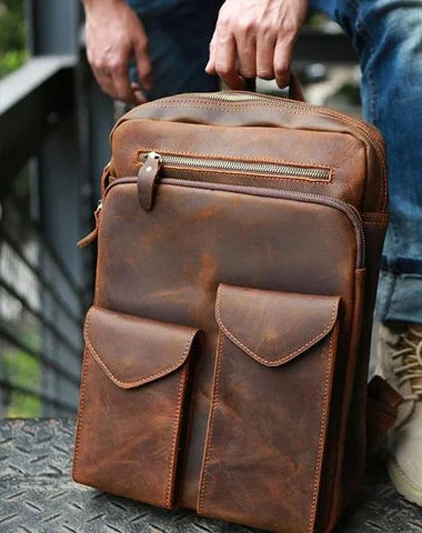 Cool Brown Leather Mens Backpack Travel Backpacks Laptop Backpack for men