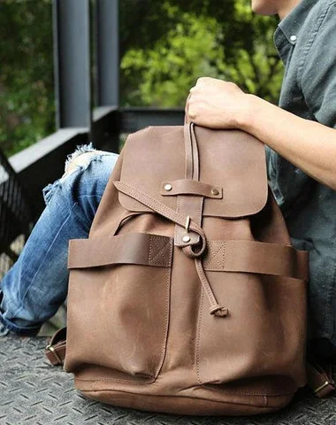 Cool Coffee Mens Leather Backpack Travel Backpacks Laptop Backpacks for men