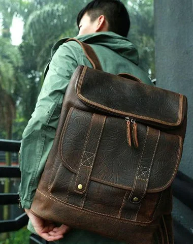 Cool Leather Coffee Mens Backpack Travel Backpacks Laptop Backpack for men