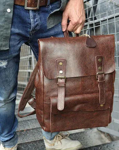 Cool Leather Mens Backpacks Travel Backpack Vintage Laptop Backpack for men