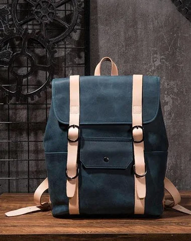 Cool Mens Blue Leather Backpack School Backpack Leather Laptop Backpack for Men