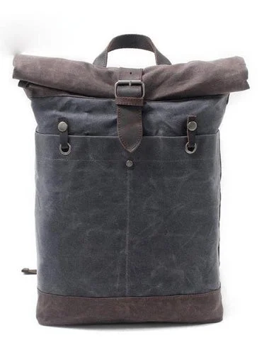 Cool Waxed Canvas Leather Mens Hiking Backpacks Canvas LaptopBackpack Canvas School Backpack for Men