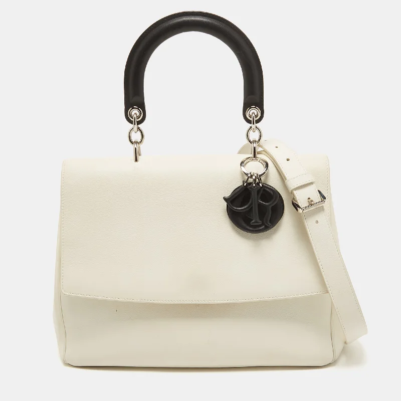 Dior White/black Leather Large Be Dior Flap Top Handle Bag