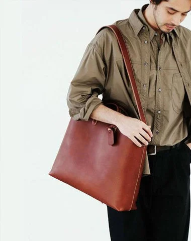 Handmade Leather Mens Cool Handbag Tote Shoulder Bag Work Bag Laptop Bag for Men