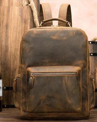 Cool Vintage Leather Mens 14inch Laptop Backpack Backpacks School Backpack Work Backpack for Men