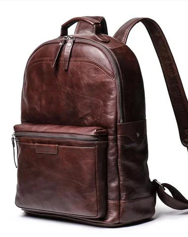 Cool Brown Leather Men's 15'' Laptop Backpack School Backpack Travel Backpack For Men