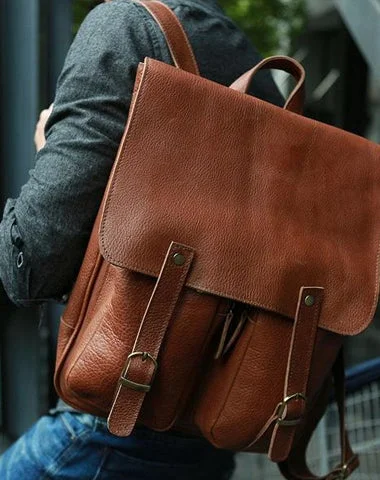 Leather Brown Mens Backpack Cool Travel Backpacks Laptop Backpack for men