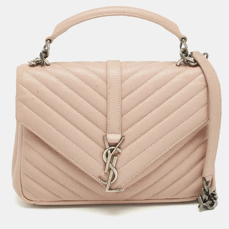 Saint Laurent Old Rose Matelassé Leather Medium College Top Handle Bag..