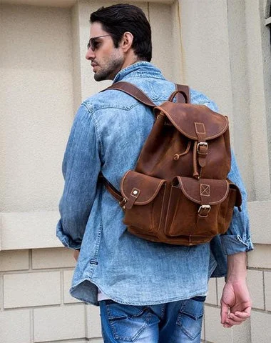 Vintage Leather Mens 14inch Laptop Backpack Travel Backpacks School Backpacks for Men