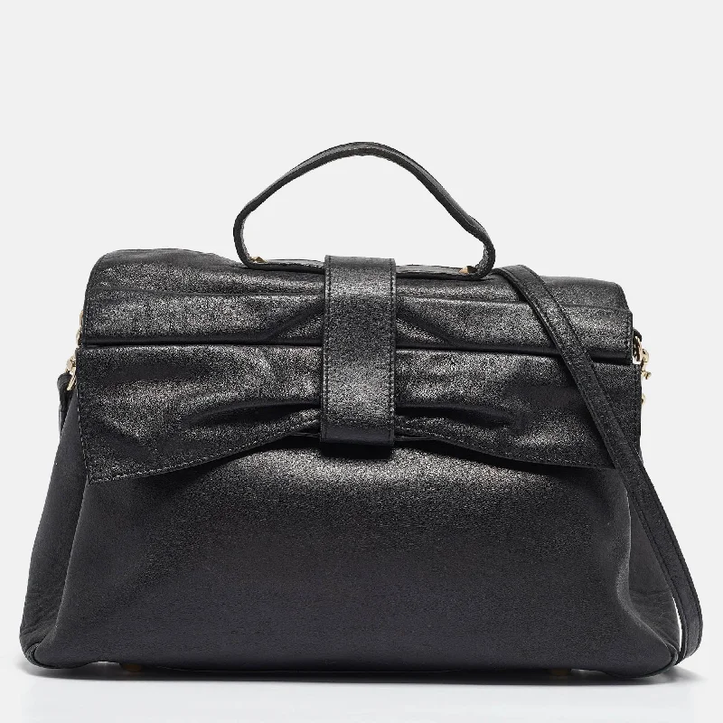 Valentino Black Leather Bow Top Handle Bag