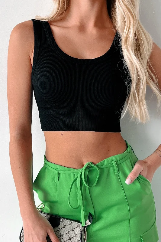 Easy Bliss Ribbed Seamless Crop Top (Black)