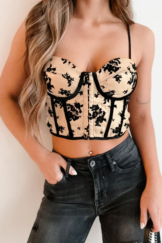 Love & Longing Velvet Floral Corset Top (Champagne)