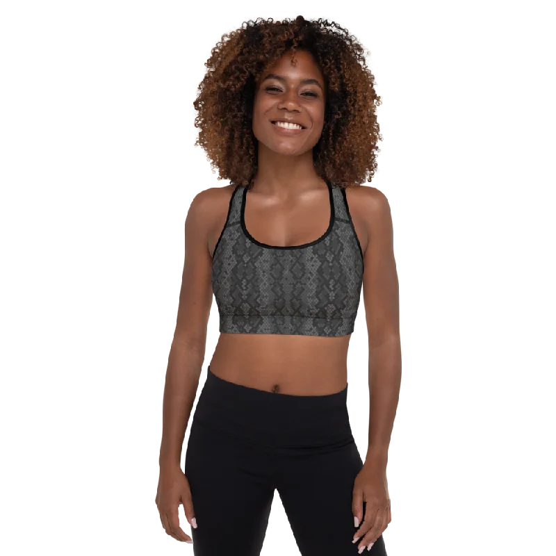 Black Snake Skin Padded Sports Bra