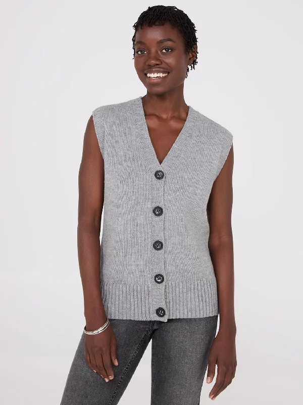 Sleeveless Button-Front Sweater Vest