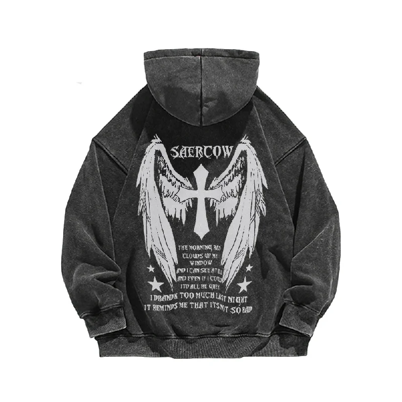 Casual Wings Cross Washed Hoodie