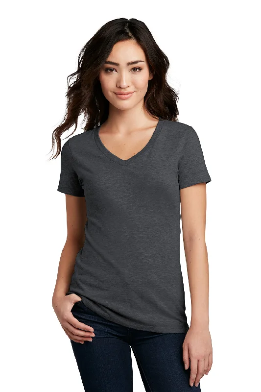 District Womens Perfect Blend Short Sleeve V-Neck T-Shirt - Heather Charcoal Grey