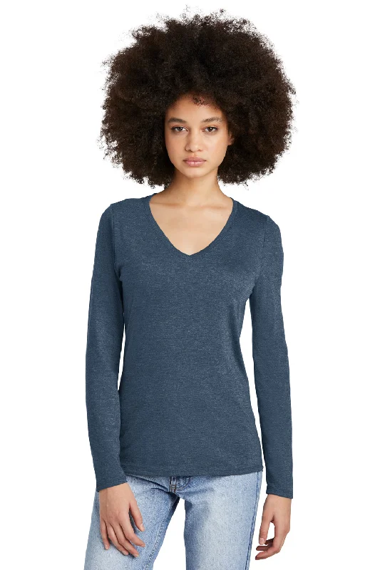 District Womens Perfect Tri Long Sleeve V-Neck T-Shirt - Navy Blue Frost