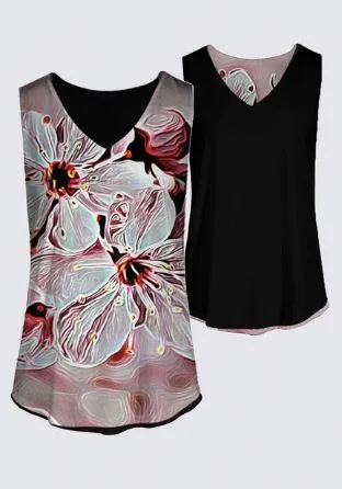 Floral Embosses: Pictorial Cherry Blossoms 01-03 Designer Kaplan Sleeveless Tee