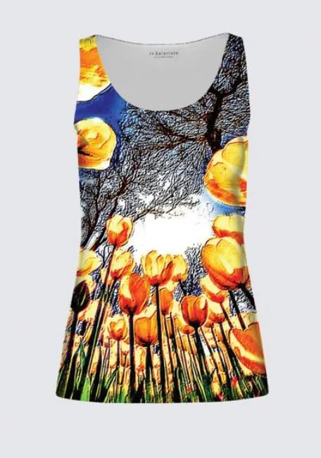 Floral Embosses: Tulip Daydream 01 Designer Tilda Sleeveless Tee