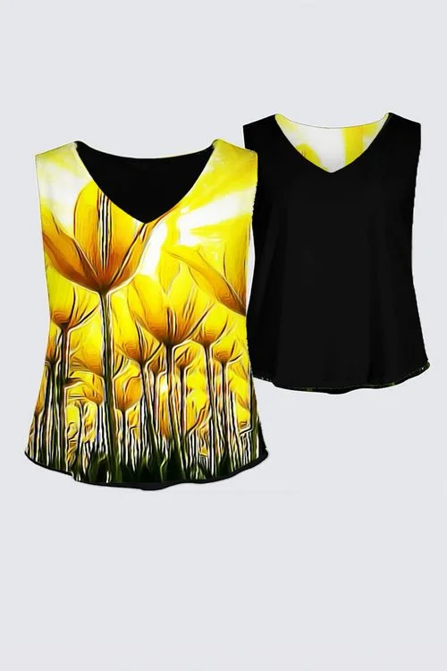 Floral Embosses: Tulip Daydream 02 Designer Kaplan Sleeveless Tee (Plus Size)