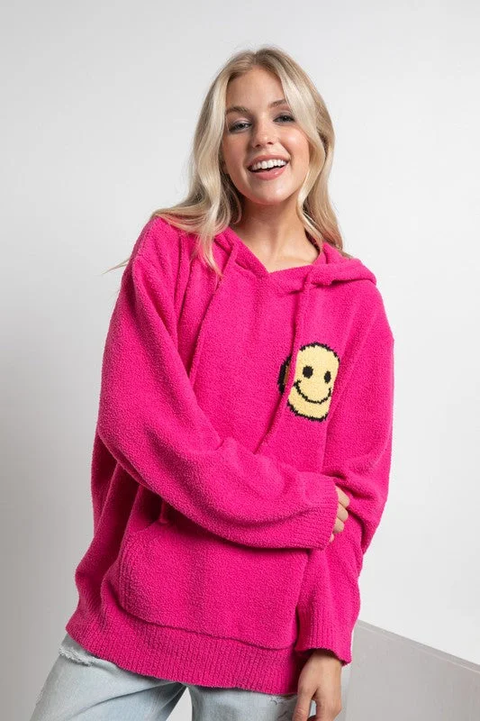 Fuzzy Cozy Hooded Smiley Sweater  *Online Only*